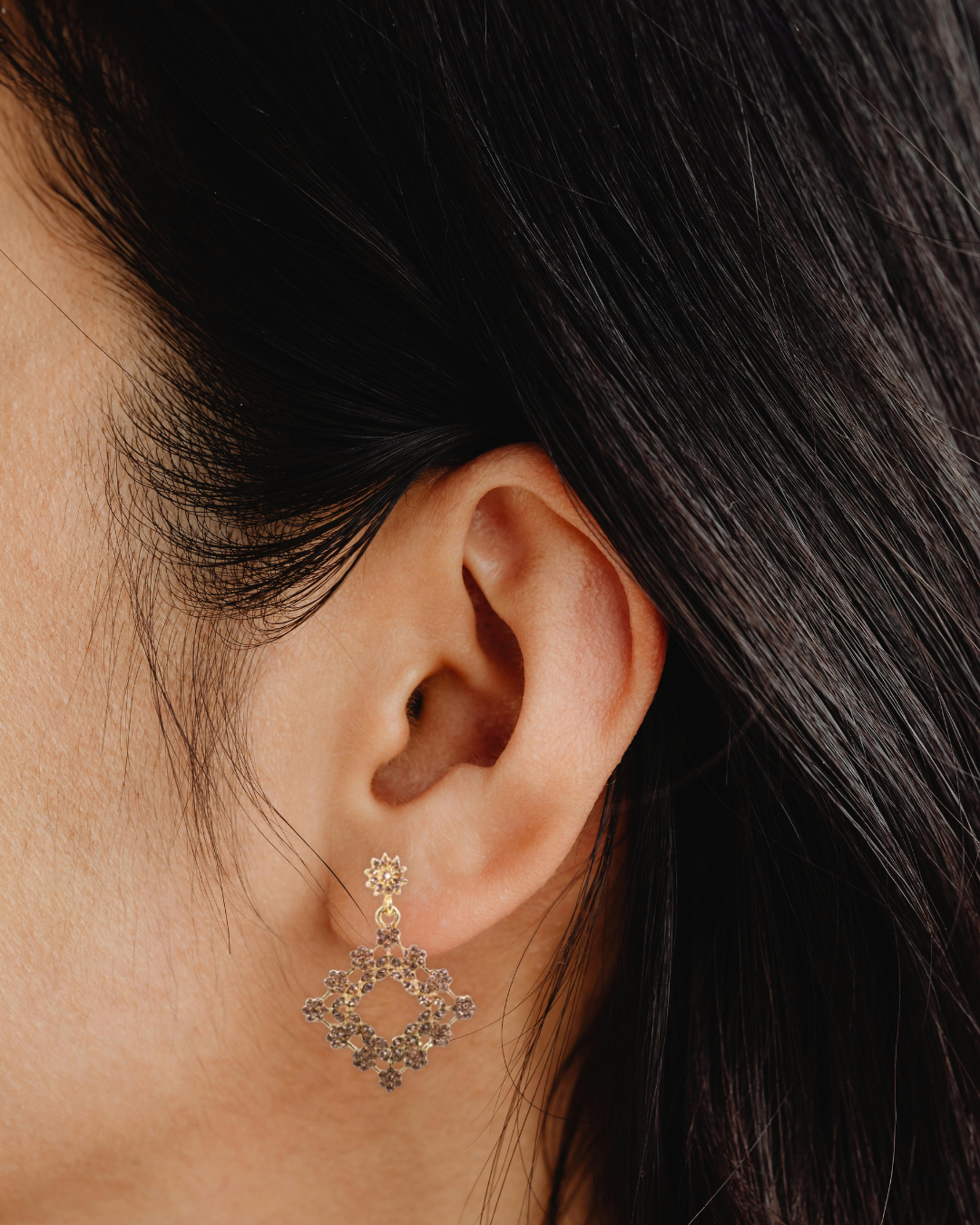 Diamond Lattice Drop Earrings (DH P778)