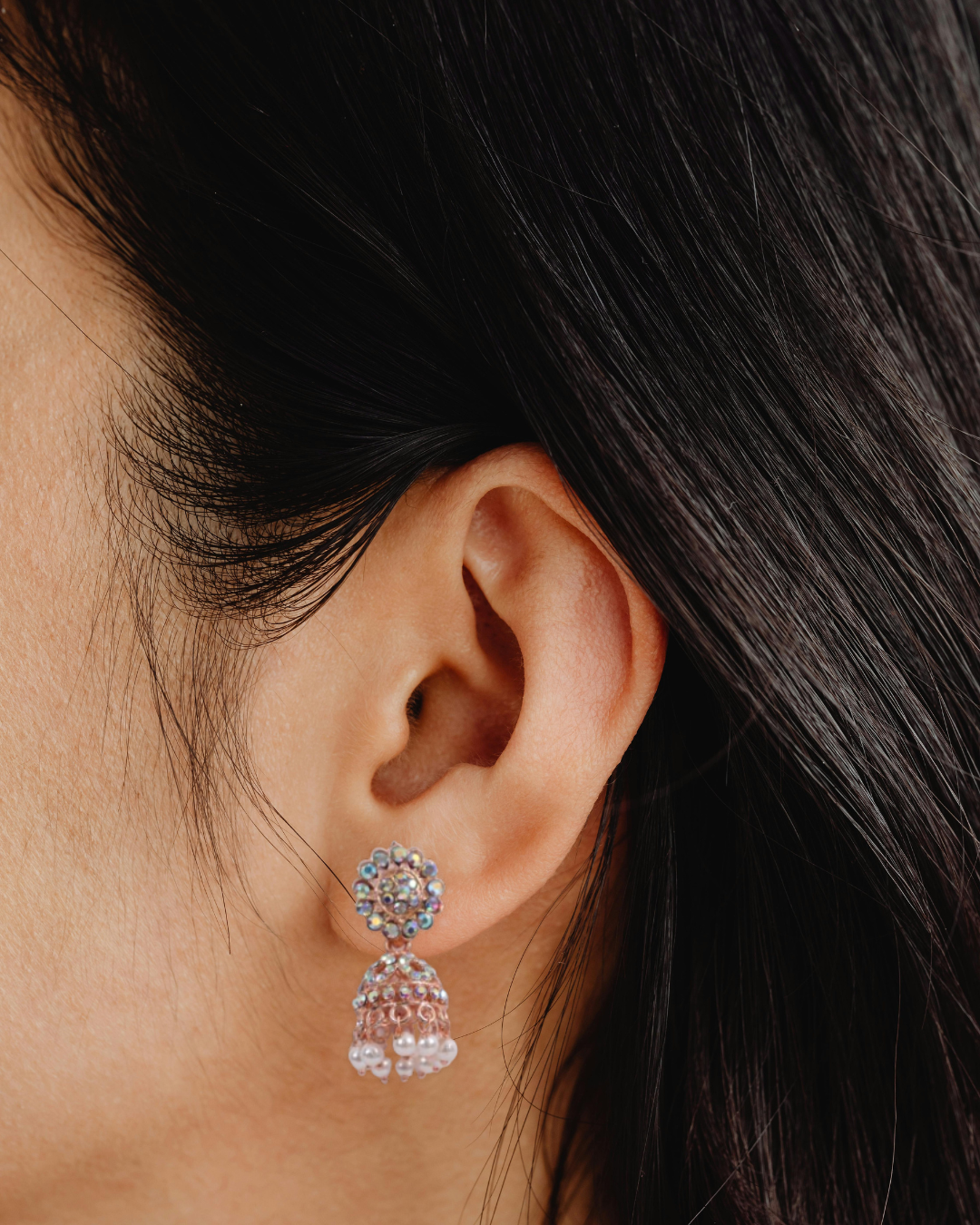 Iridescent Jhumka Drops with Pearl Tassels (DH ZG774)
