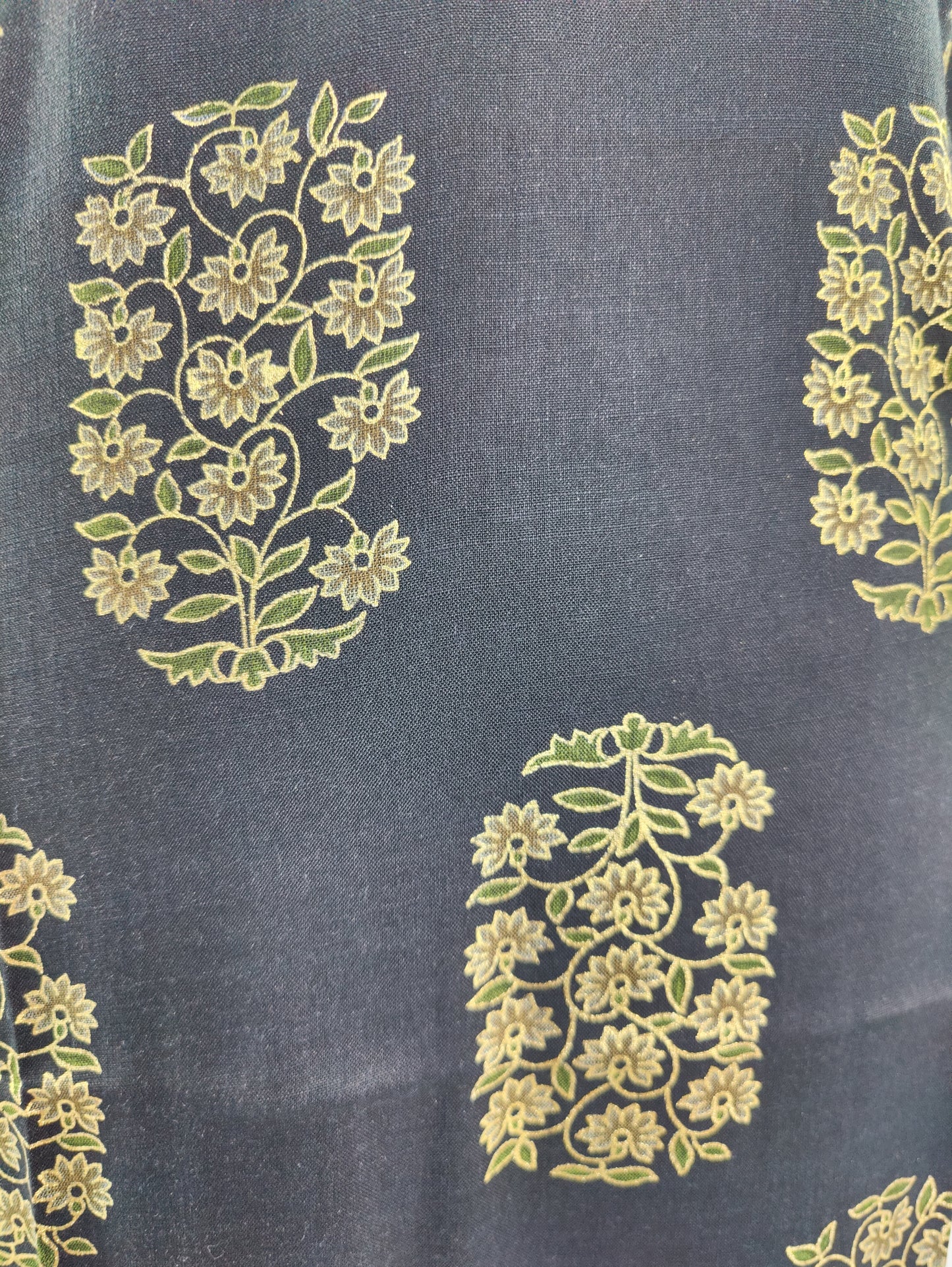 Black and Gold Floral Block Print Kurti - Luxury Cotton Straight Dress with Metallic Motifs