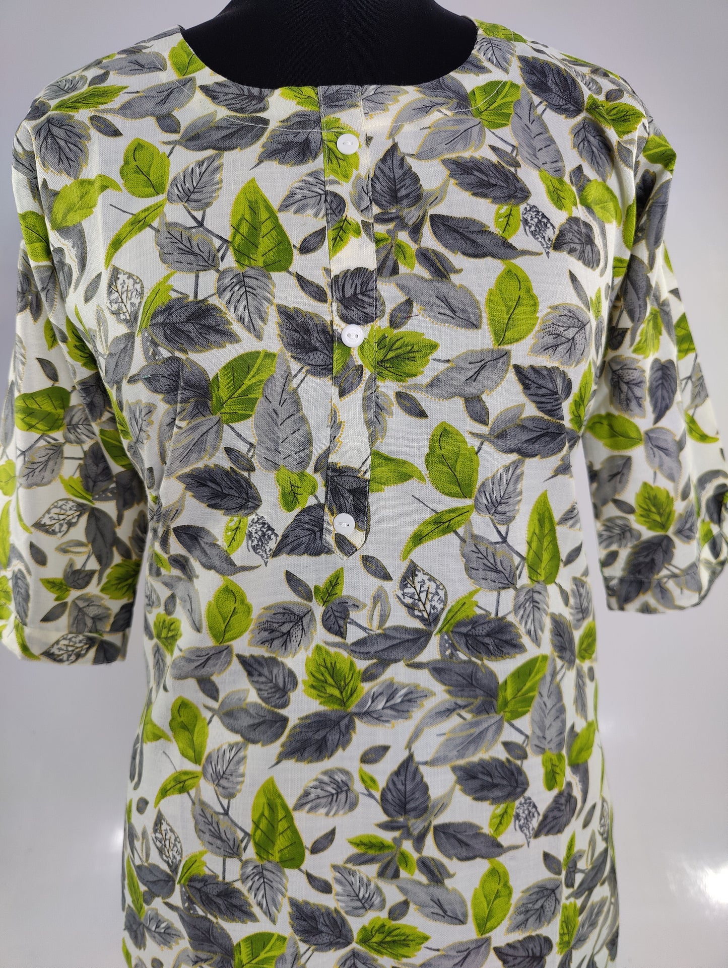 White Leaf Print Kurta
