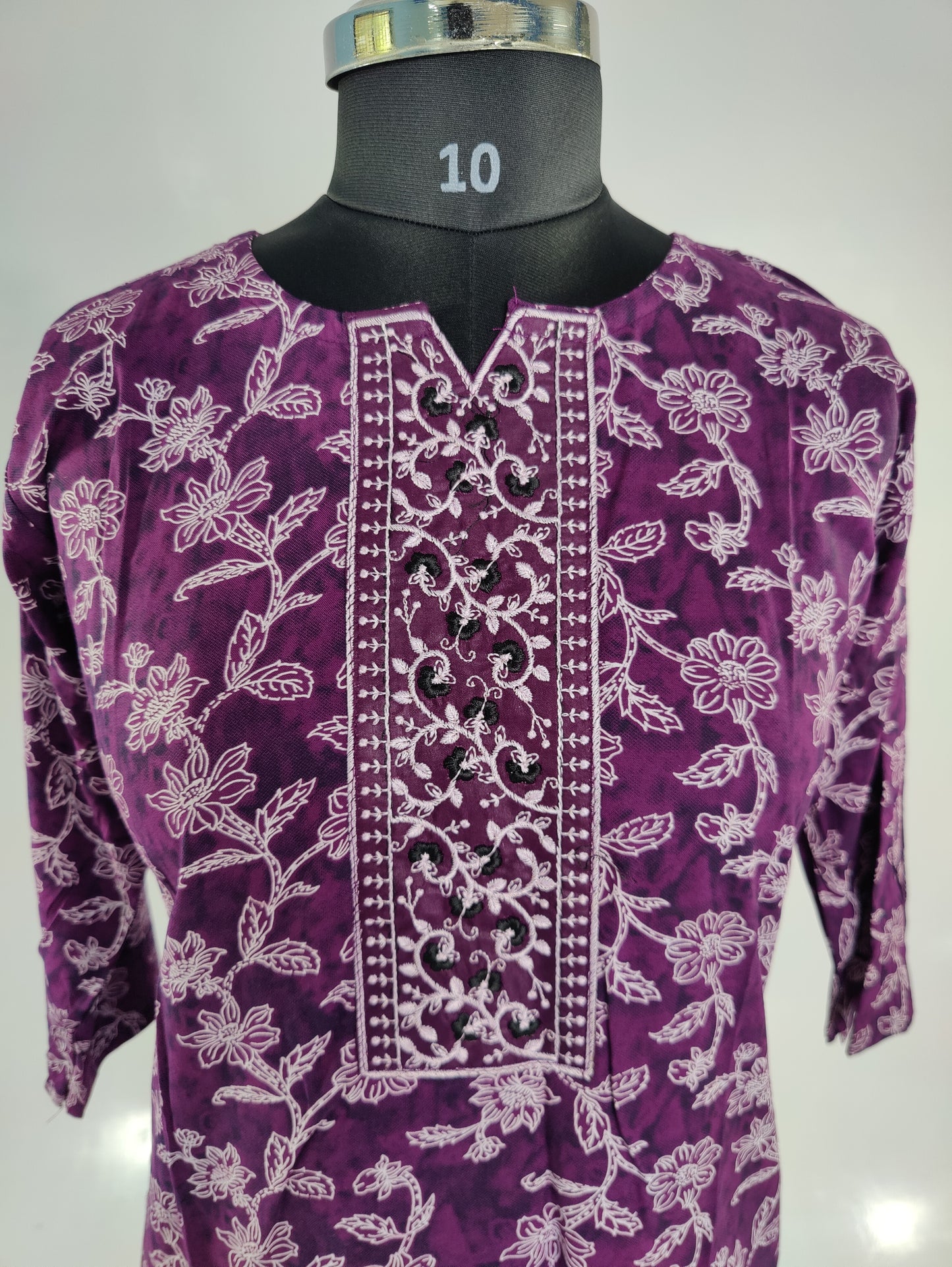 Purple Floral Kurta with Delicate Embroidery