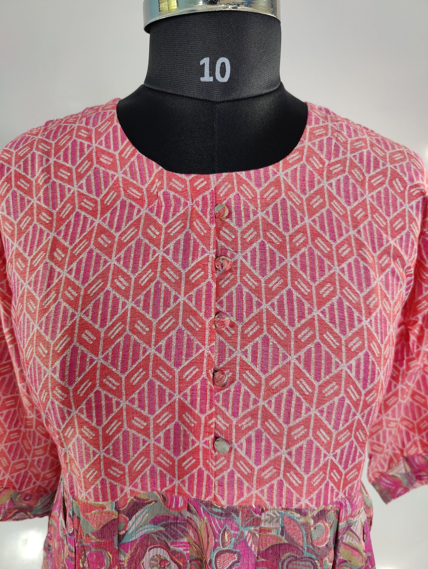 Pink Floral Kurta with Pleated Detail