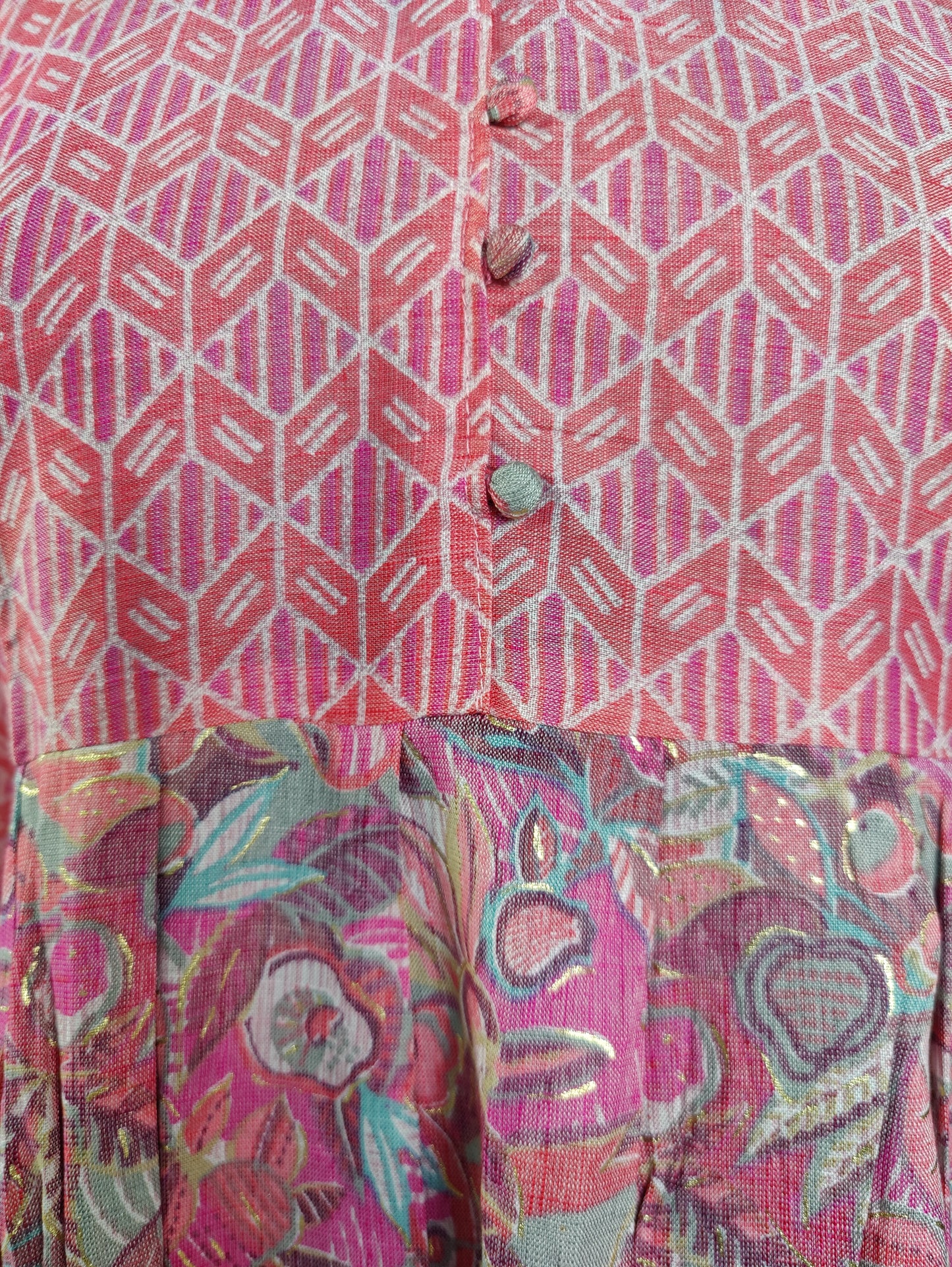 Pink Floral Kurta with Pleated Detail