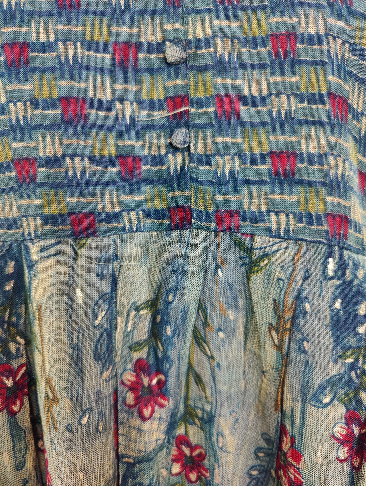 Green Floral Kurta with Striped Detail