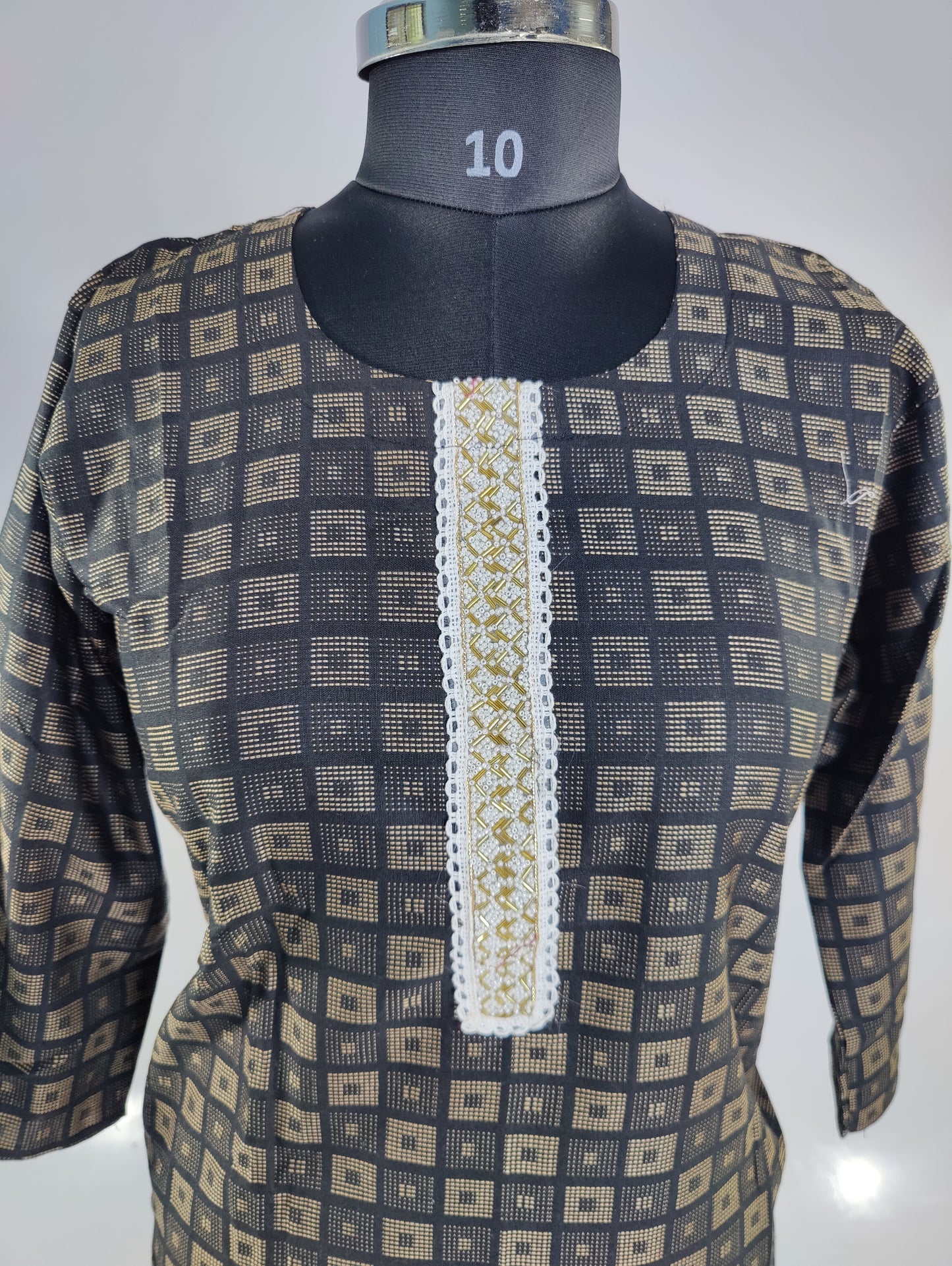 Black Geometric Kurta Set with Gold Accents