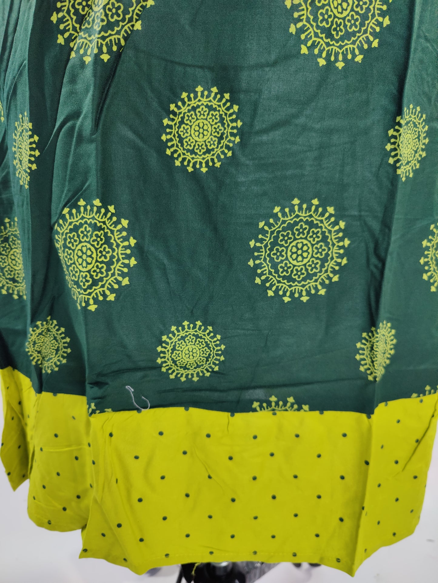Dark Green Kurta with Embroidered Neckline and Yellow Border