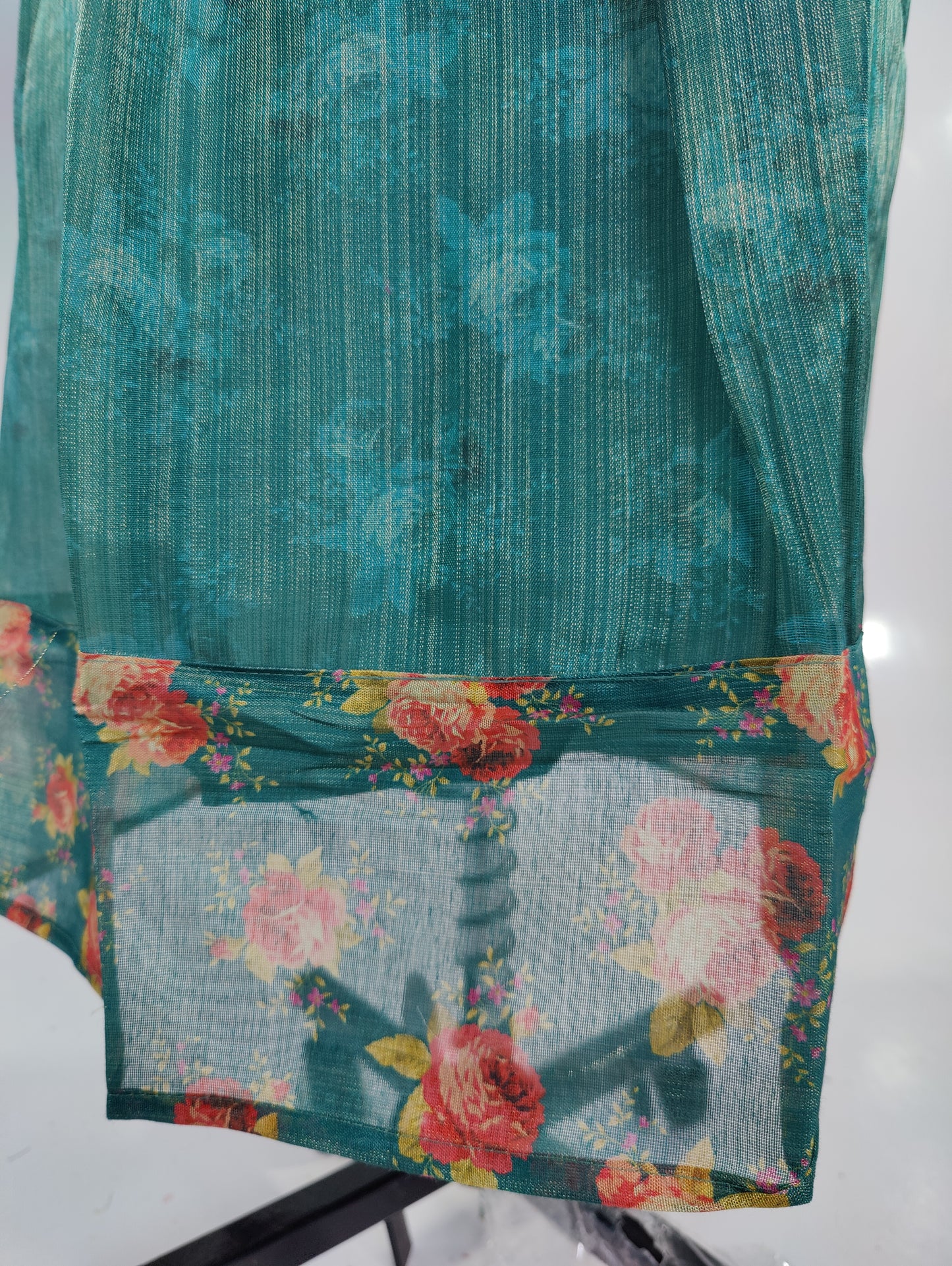 Romantic Blooms: Sheer Green Floral Kurti