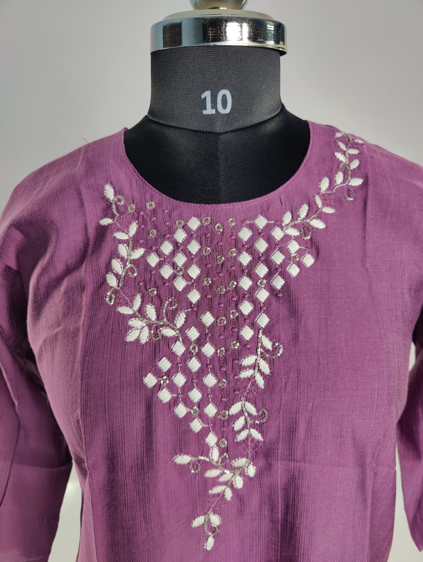Subtle Elegance: Purple Kurti with Embroidered Neckline
