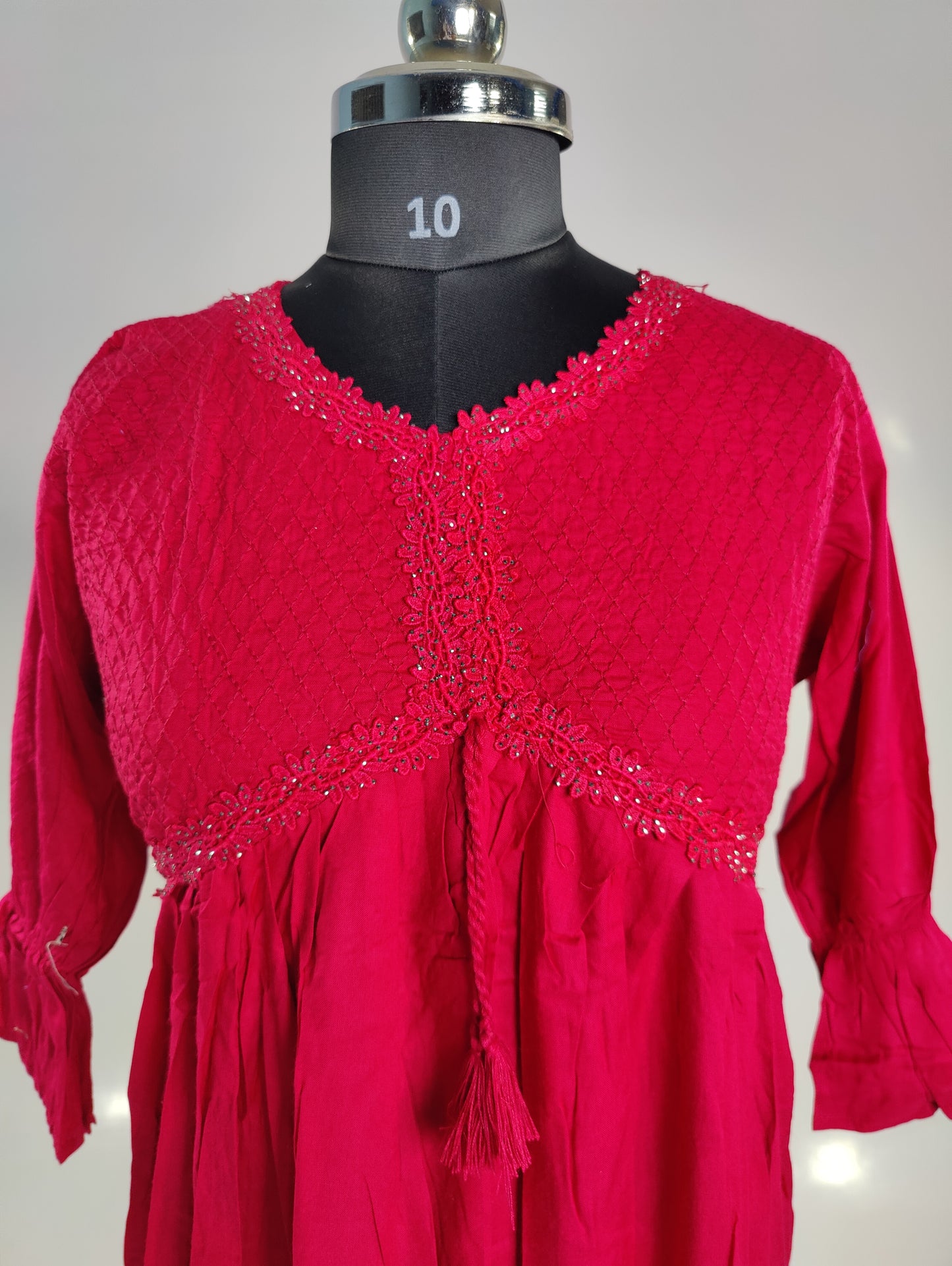 Bohemian Rhapsody: Vibrant Red Cotton Kurti with Tassels