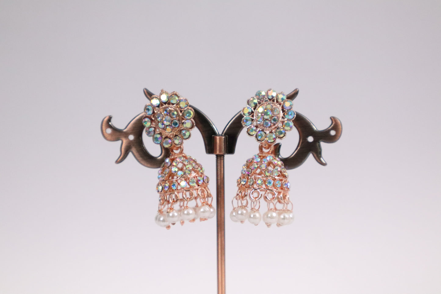 Iridescent Jhumka Drops with Pearl Tassels (DH ZG774)