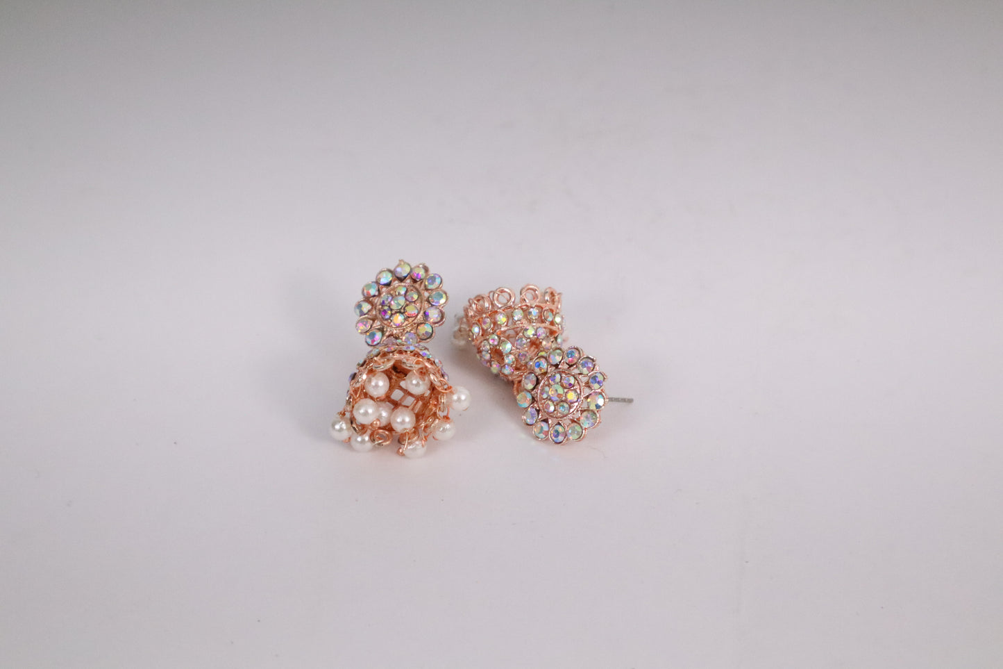 Iridescent Jhumka Drops with Pearl Tassels (DH ZG774)