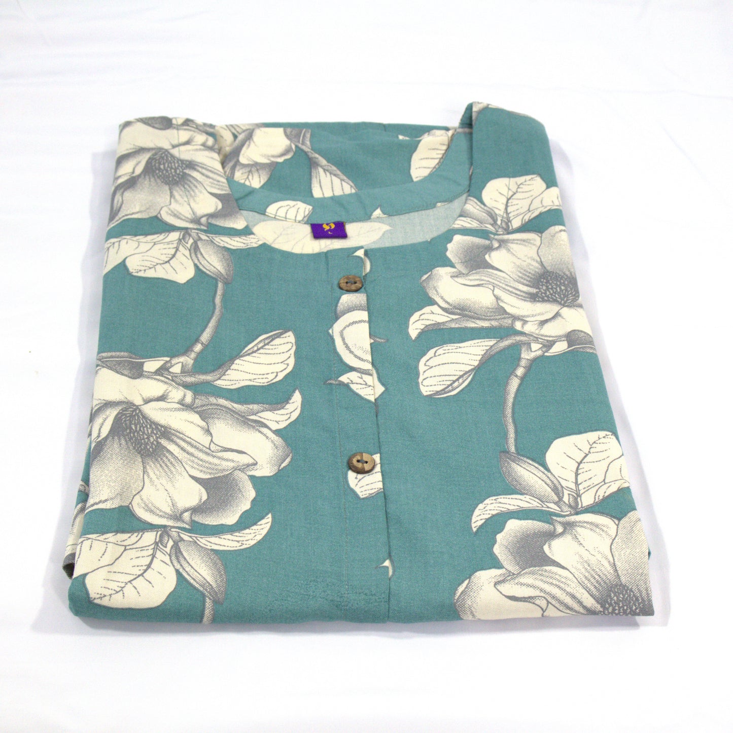 Sage Green Magnolia Print Cotton KurtI