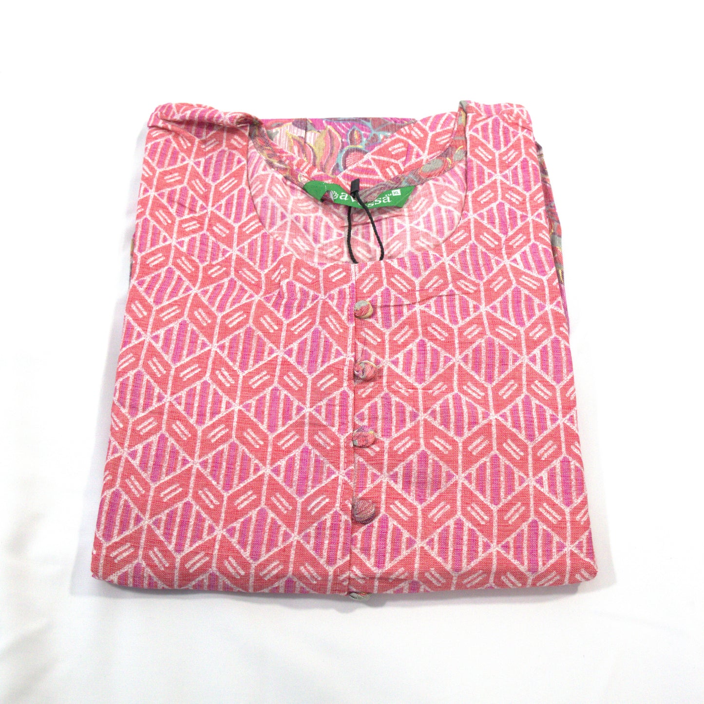 Pink Floral Kurta with Pleated Detail