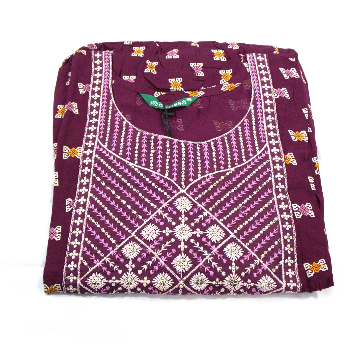 Embroidered Elegance: Maroon Ikat Kurta with Pleated Detail