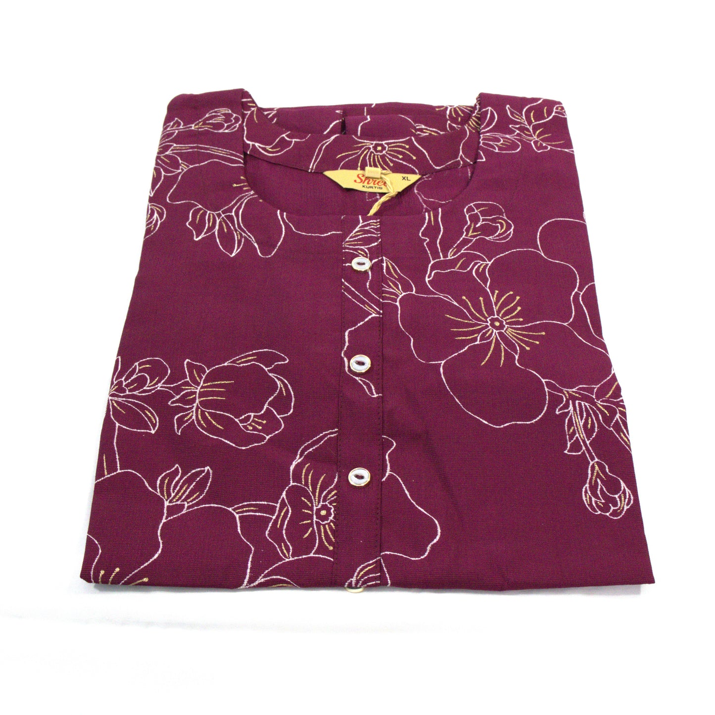 Delicate Blooms: Maroon Kurta with Floral Line Art