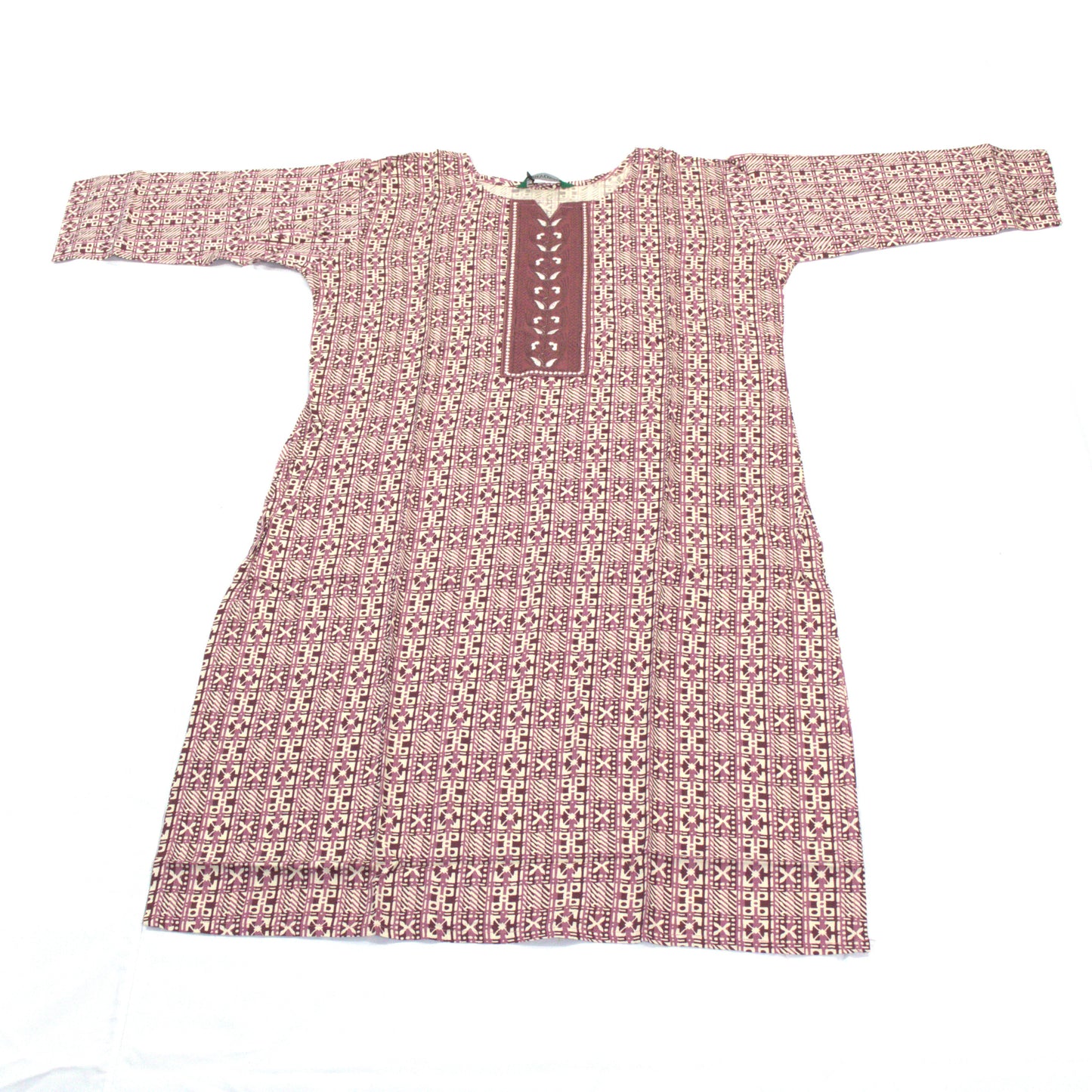 Pink Geometric Kurta with Embroidered Detailing
