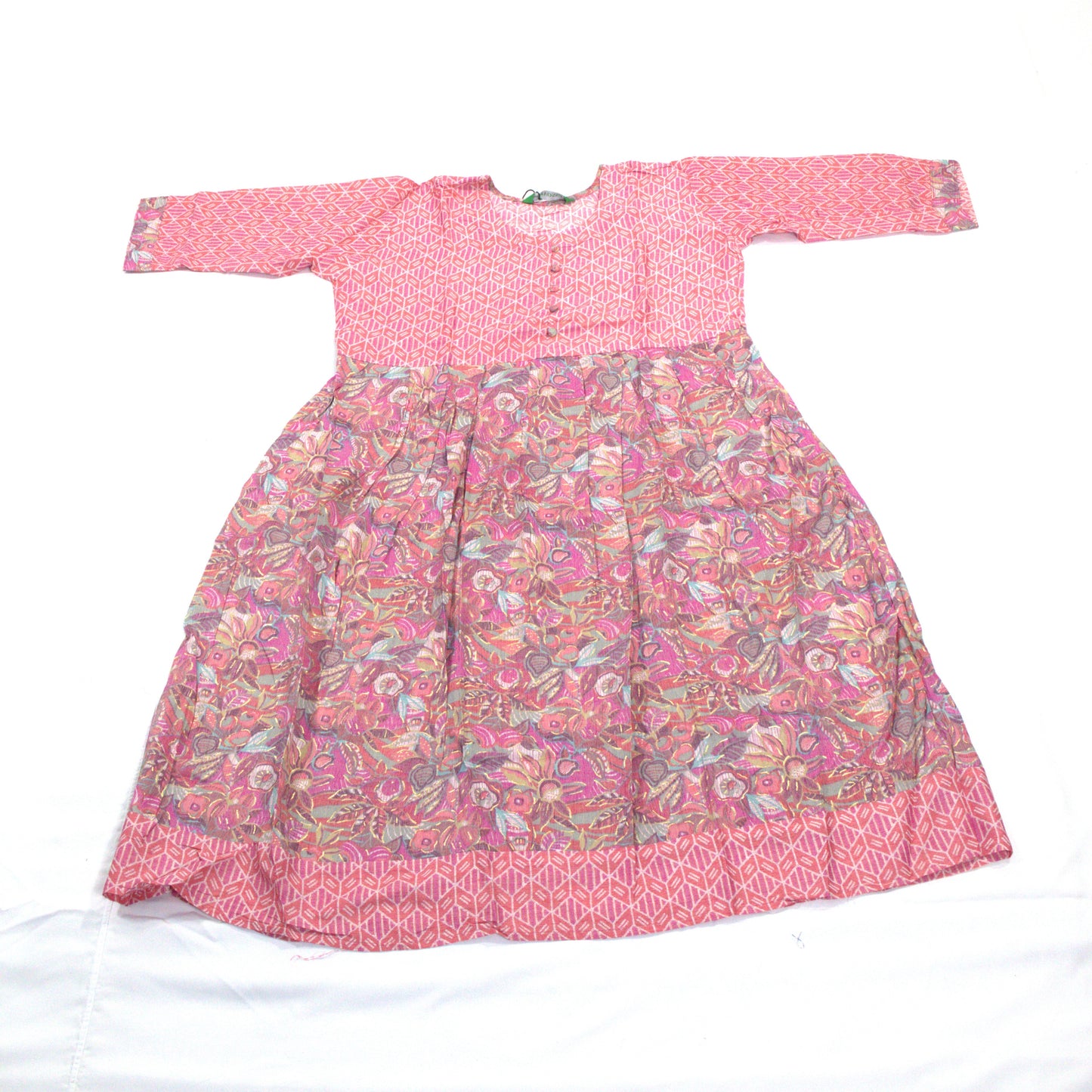 Pink Floral Kurta with Pleated Detail