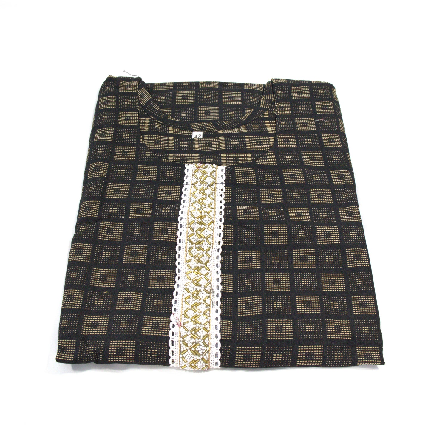 Black Geometric Kurta Set with Gold Accents