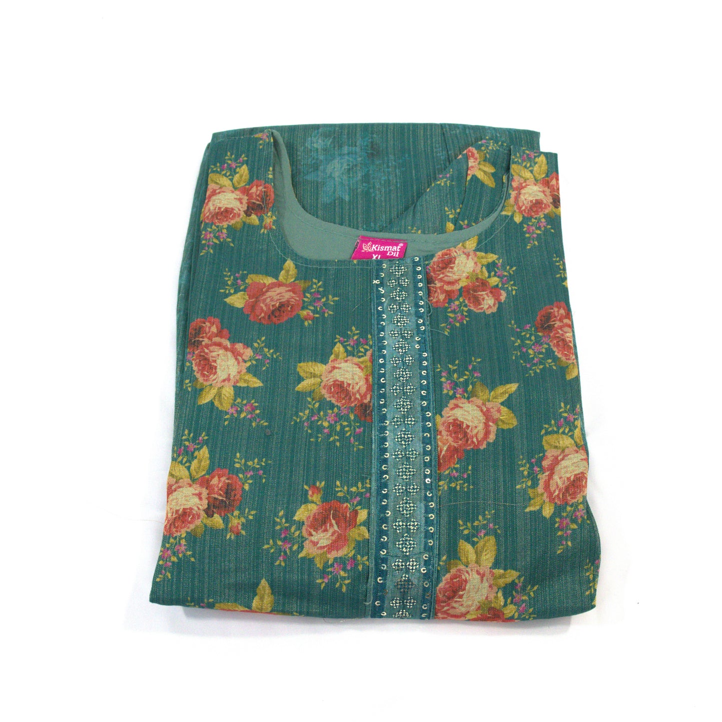 Romantic Blooms: Sheer Green Floral Kurti