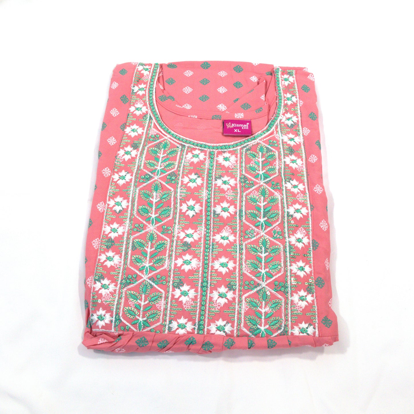 Delicate Charm: Pink Kurti with Embroidered Neckline