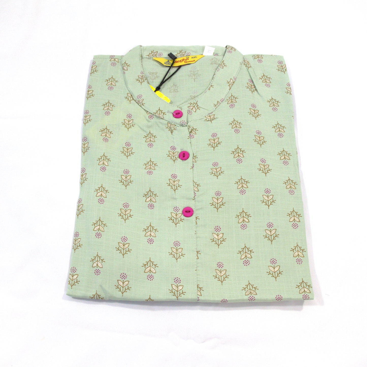 Subtle Elegance: Mint Green Printed Kurti with Mandarin Collar