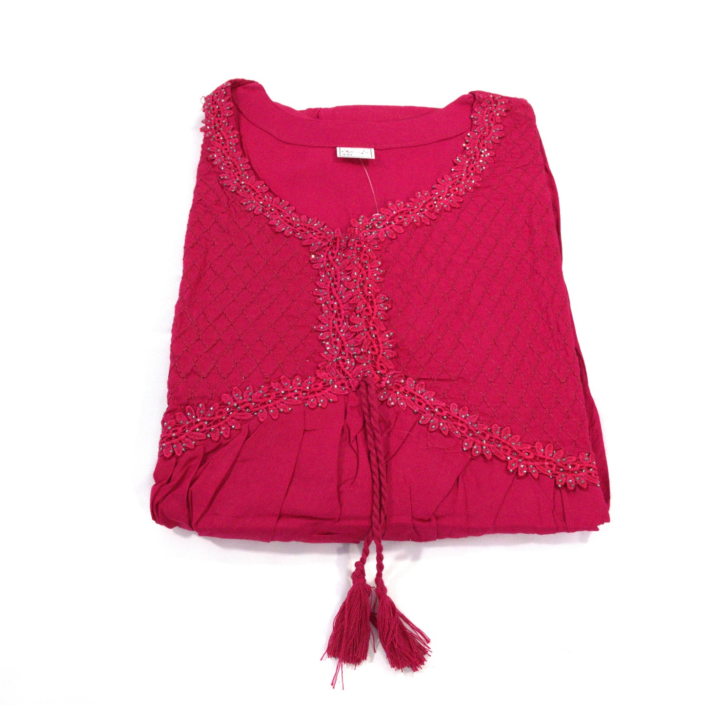 Bohemian Rhapsody: Vibrant Red Cotton Kurti with Tassels