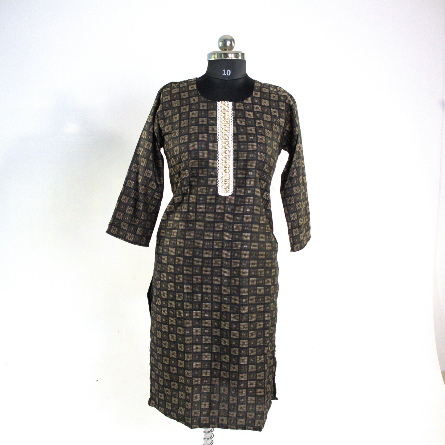 Black Geometric Kurta Set with Gold Accents