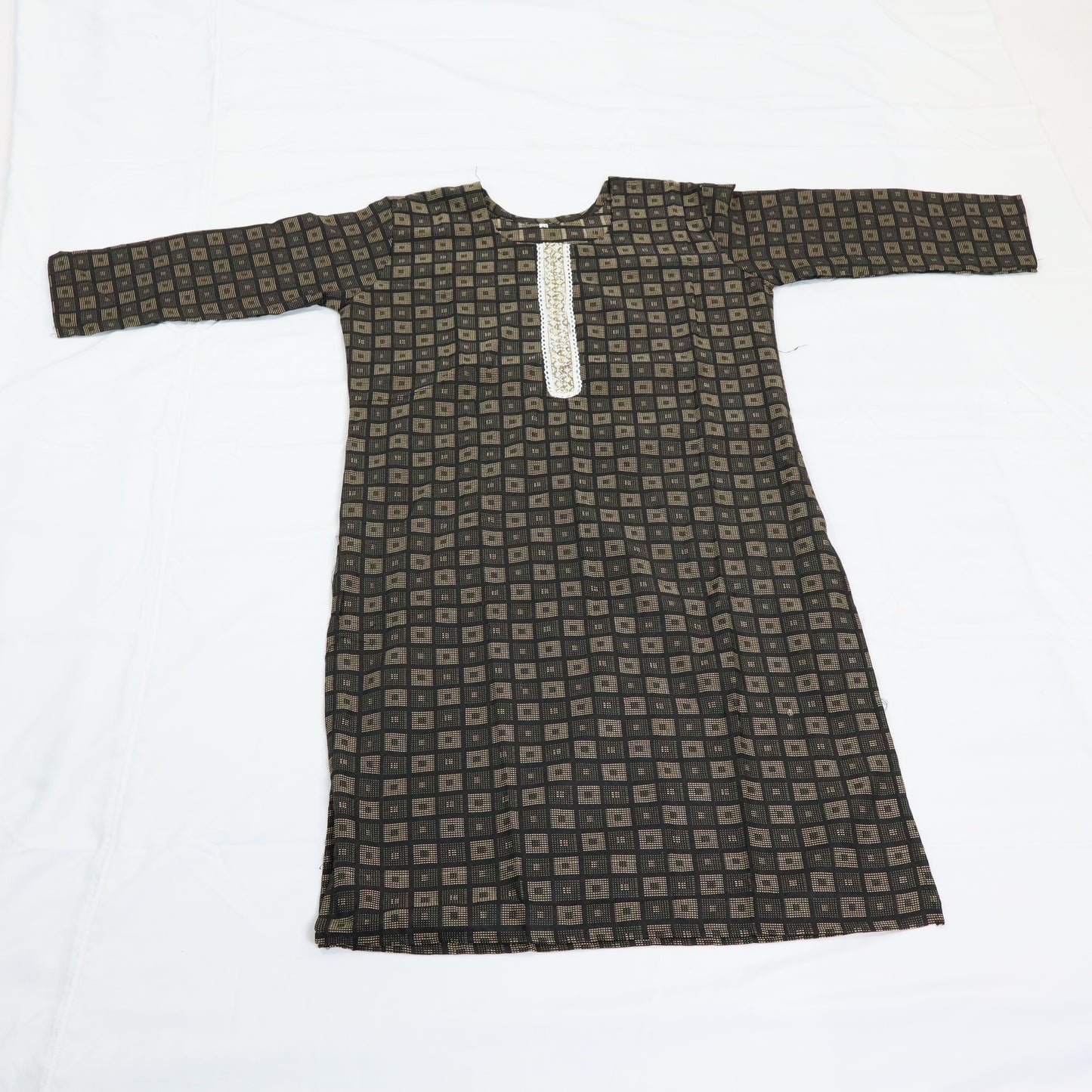 Black Geometric Kurta Set with Gold Accents