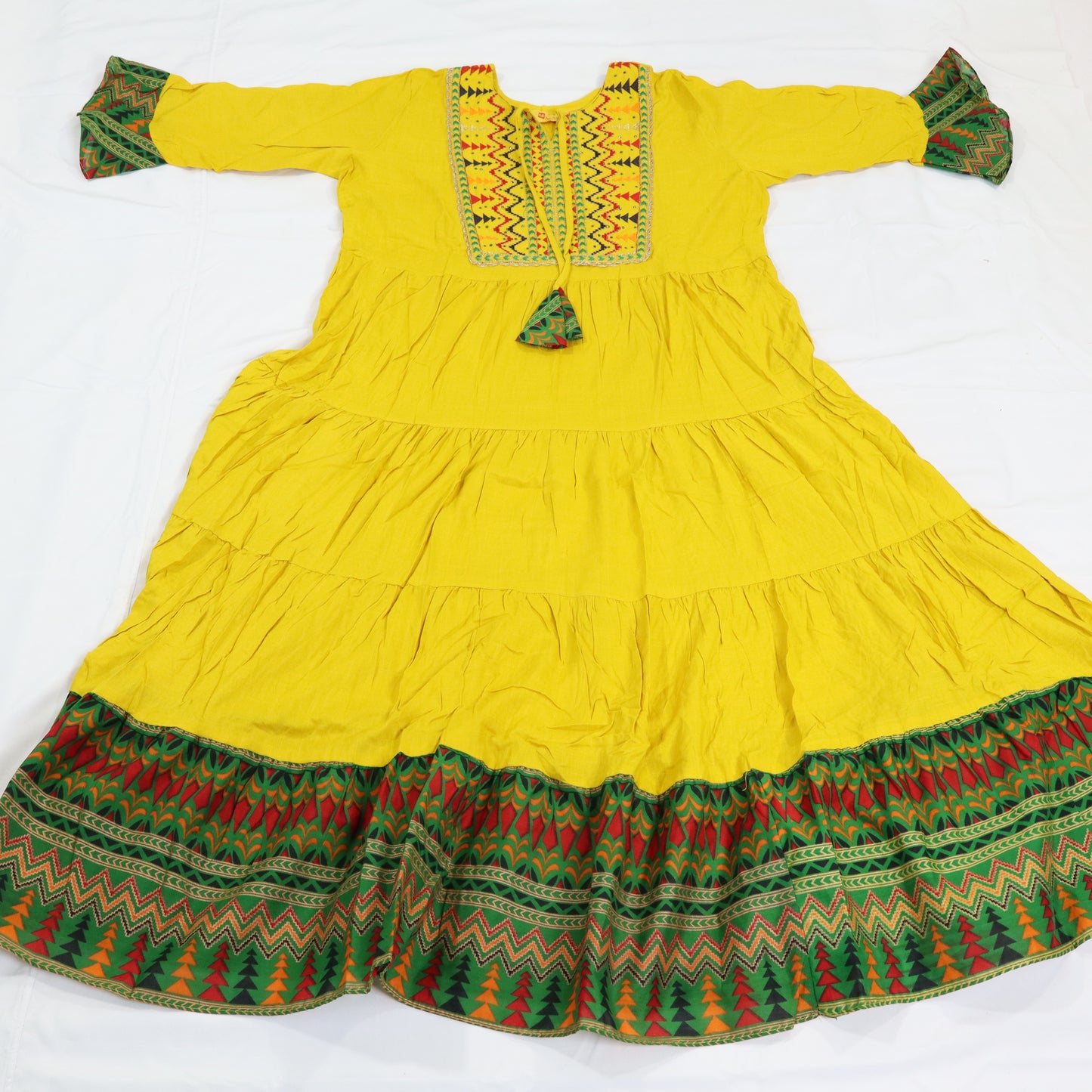 Sun-Kissed Elegance: Mustard Yellow Embroidered Kurti with Tiered Hem