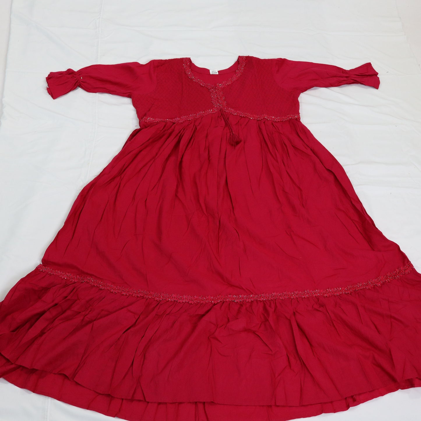 Bohemian Rhapsody: Vibrant Red Cotton Kurti with Tassels