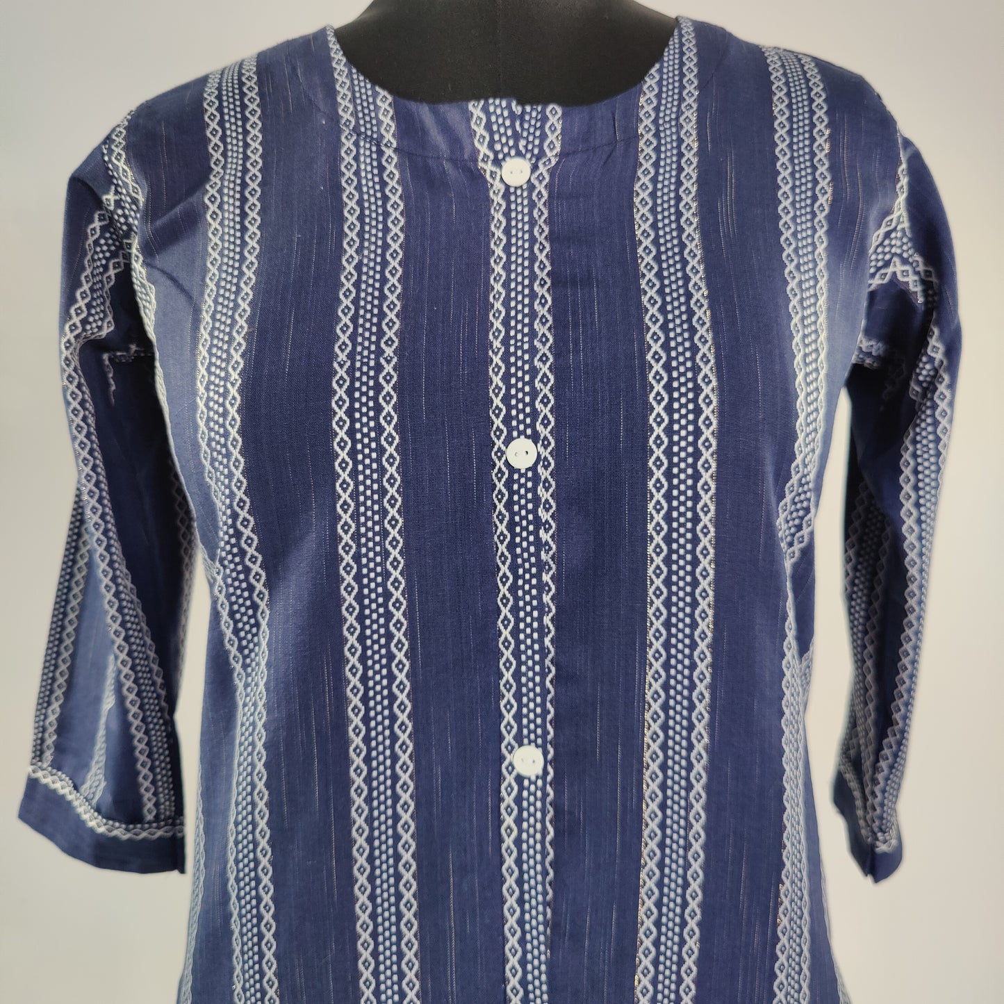 Traditional Indigo Striped Cotton Kurti Dress