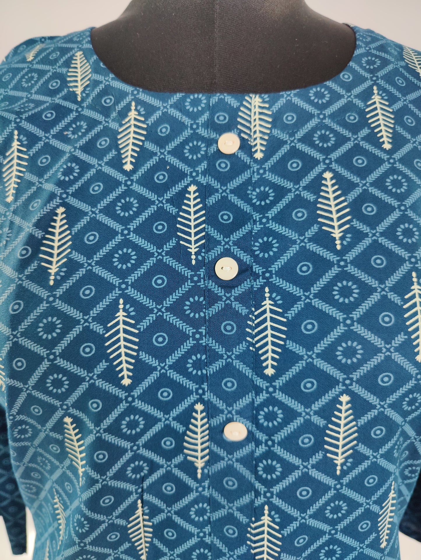 Indigo Fishbone Print Cotton Kurti Dress