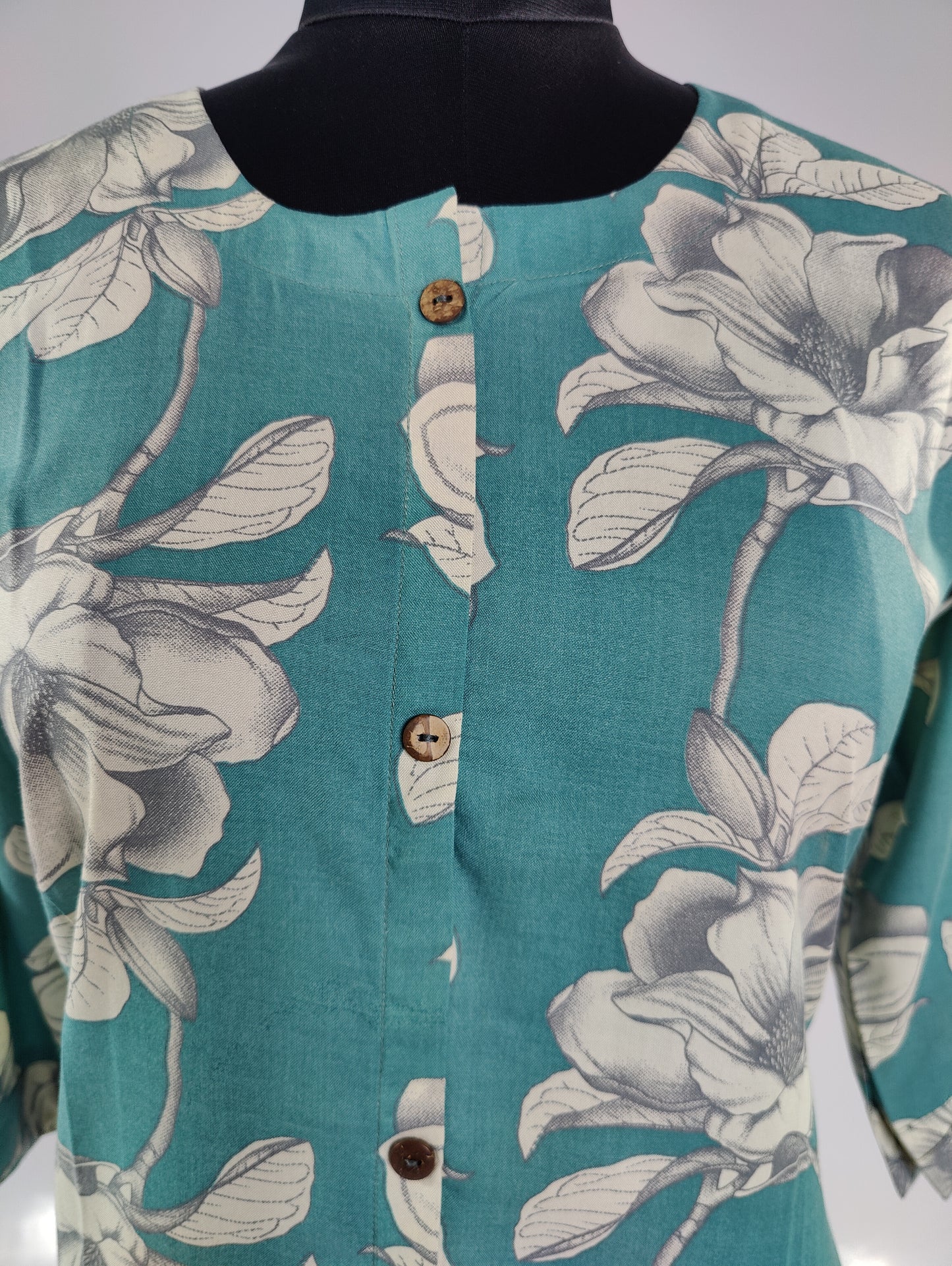 Sage Green Magnolia Print Cotton KurtI