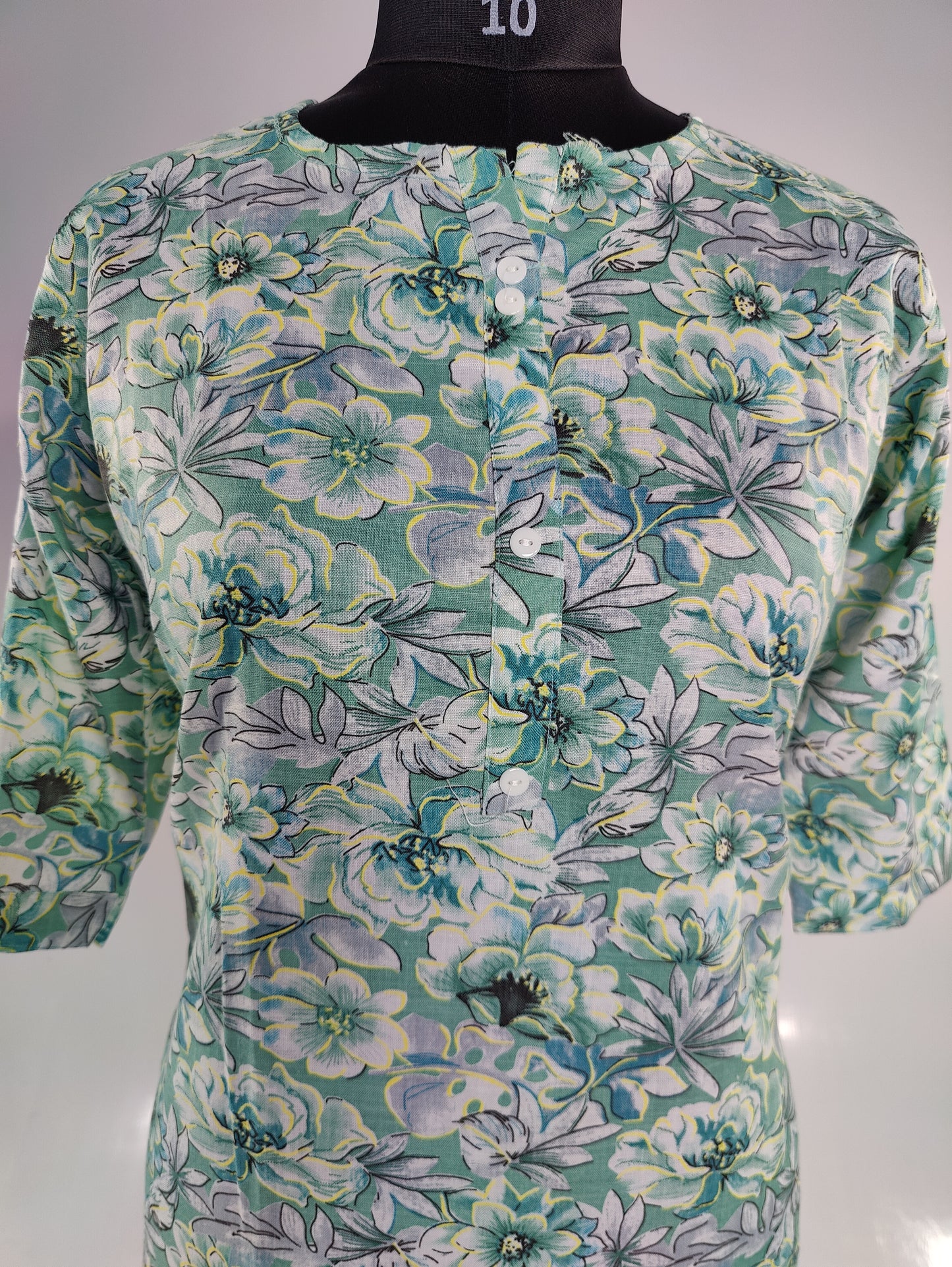 Green Kurta with Floral Block Print