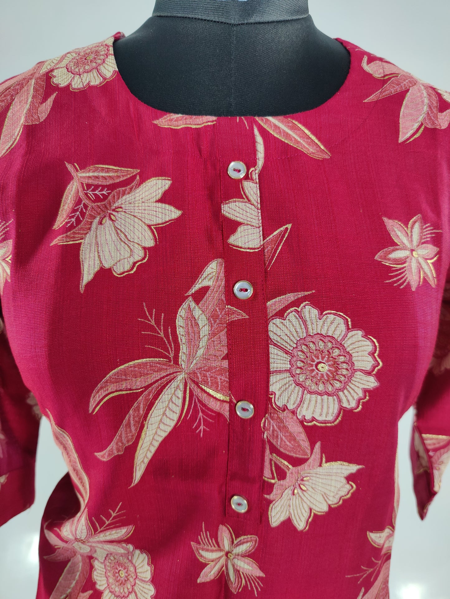 Blooming Beauty: Maroon Floral Kurta with Side Slit