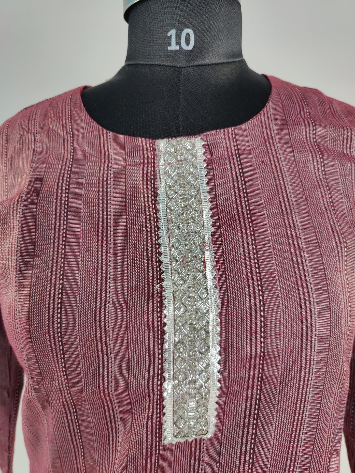 Maroon Striped Cotton Kurta Set