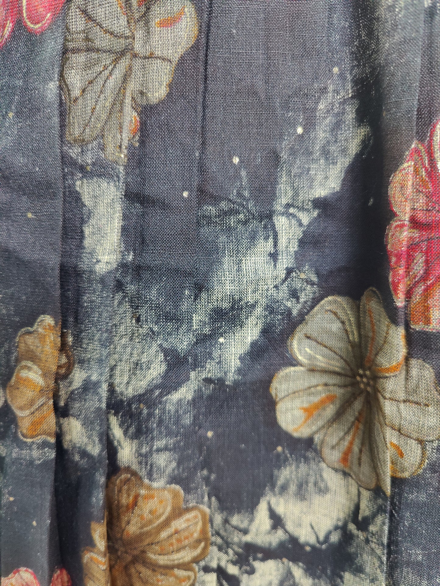 Black Floral Kurta with Embellished Neckline