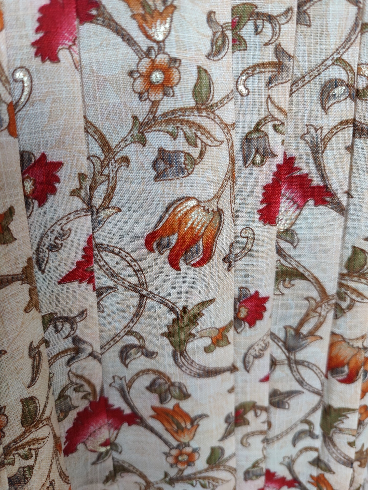 Beige Floral Kurta with Embroidered Neckline