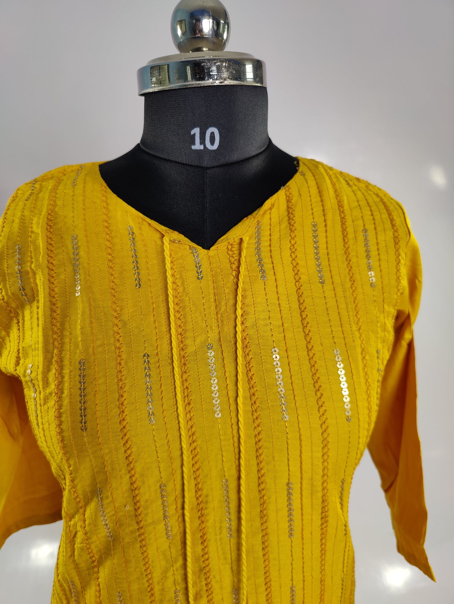 Yellow Kurta with Embroidered Detailing and Tassels
