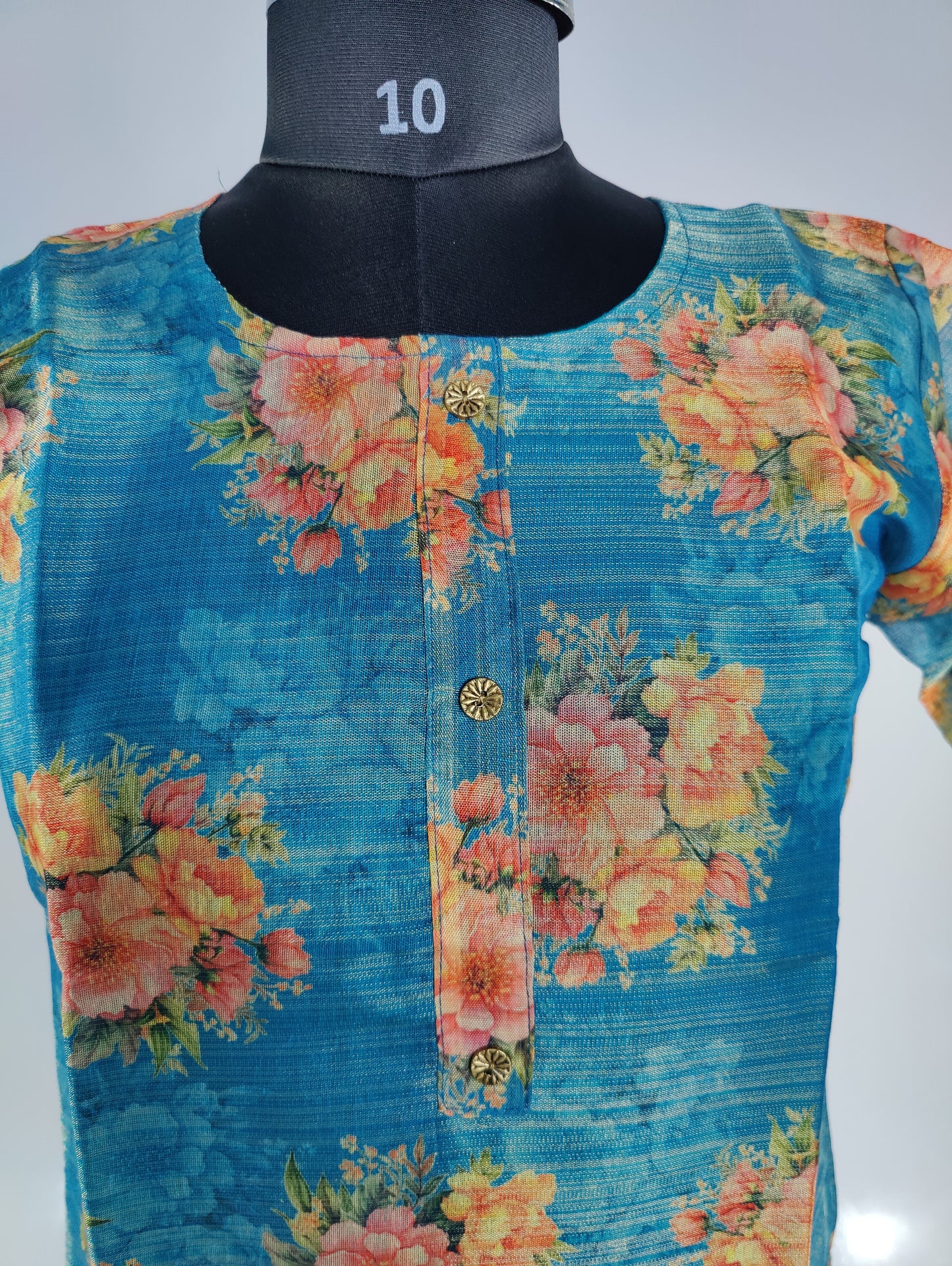 Blooming Blue: Floral Printed Kurti with Half Sleeves