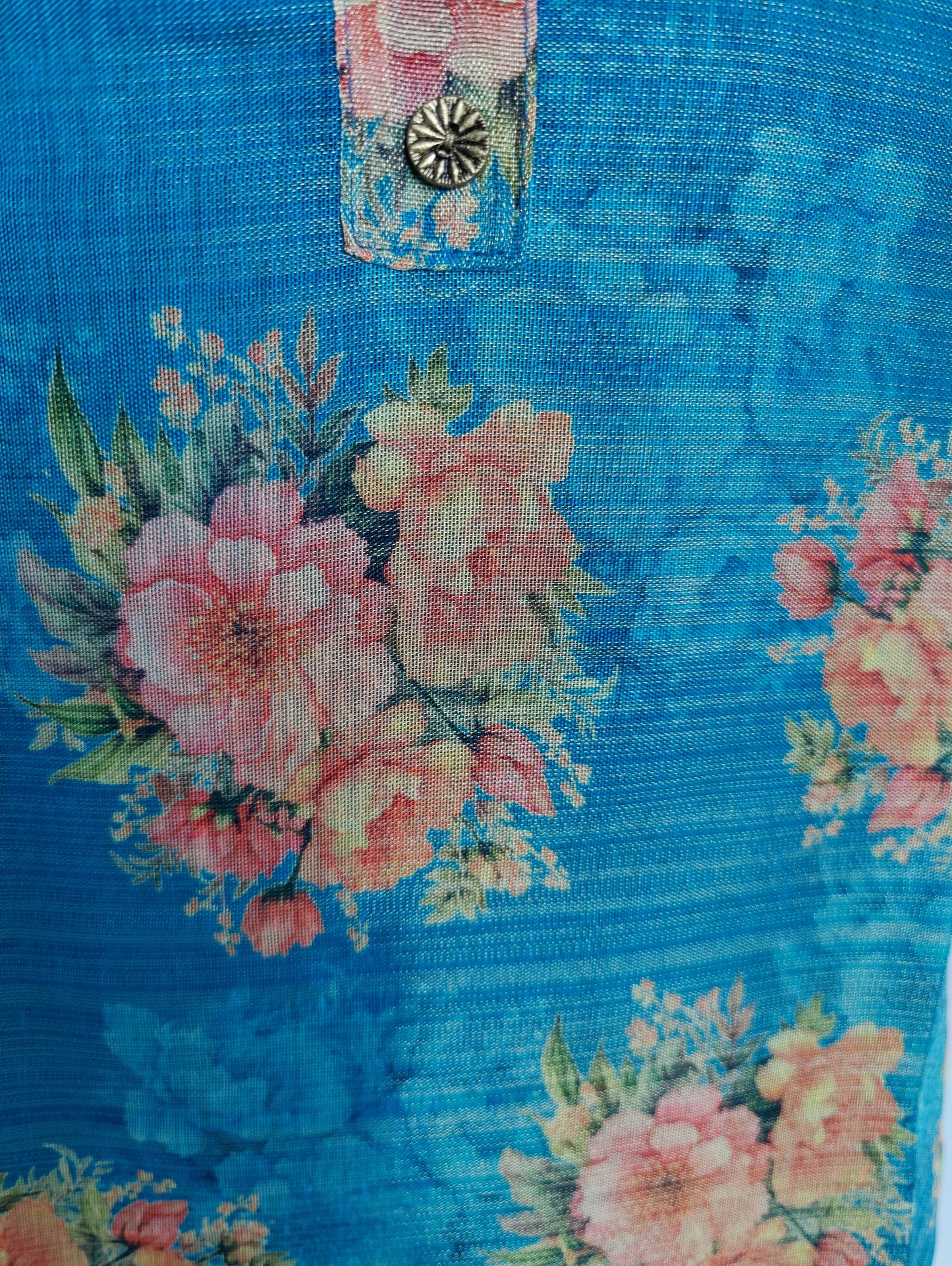 Blooming Blue: Floral Printed Kurti with Half Sleeves