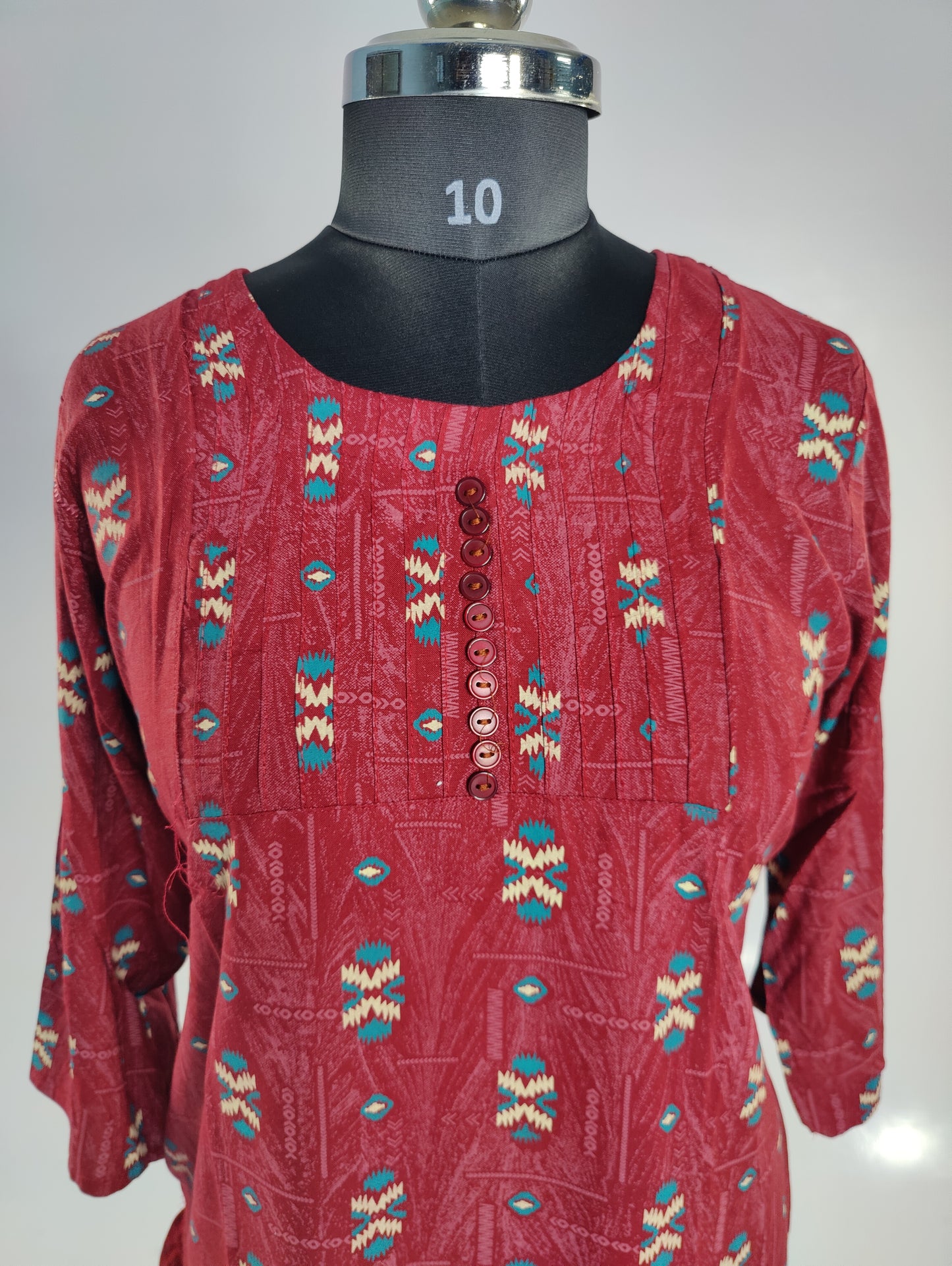 Rustic Charm: Maroon Kurti with Geometric Print