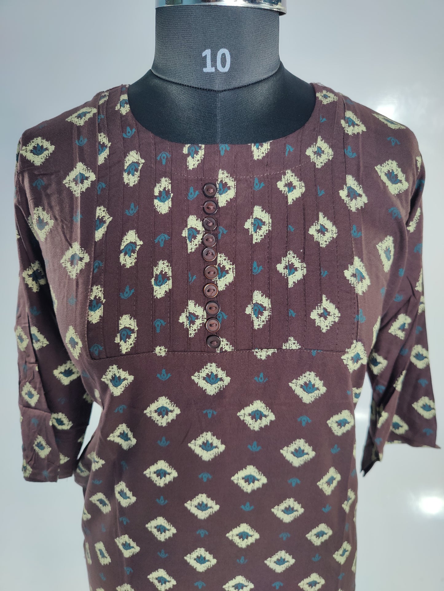 Rustic Chic: Brown Ikat Kurti with Pleated Detail