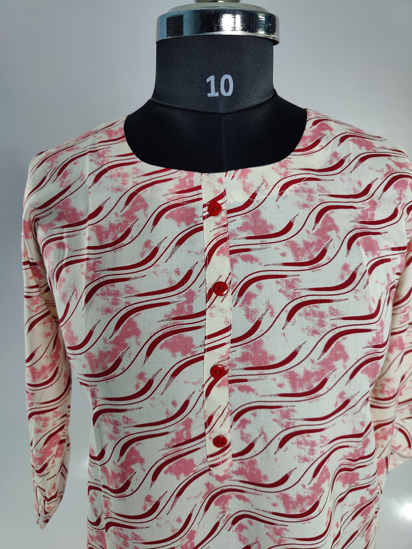 Whimsical Waves: White and Pink Printed Kurti