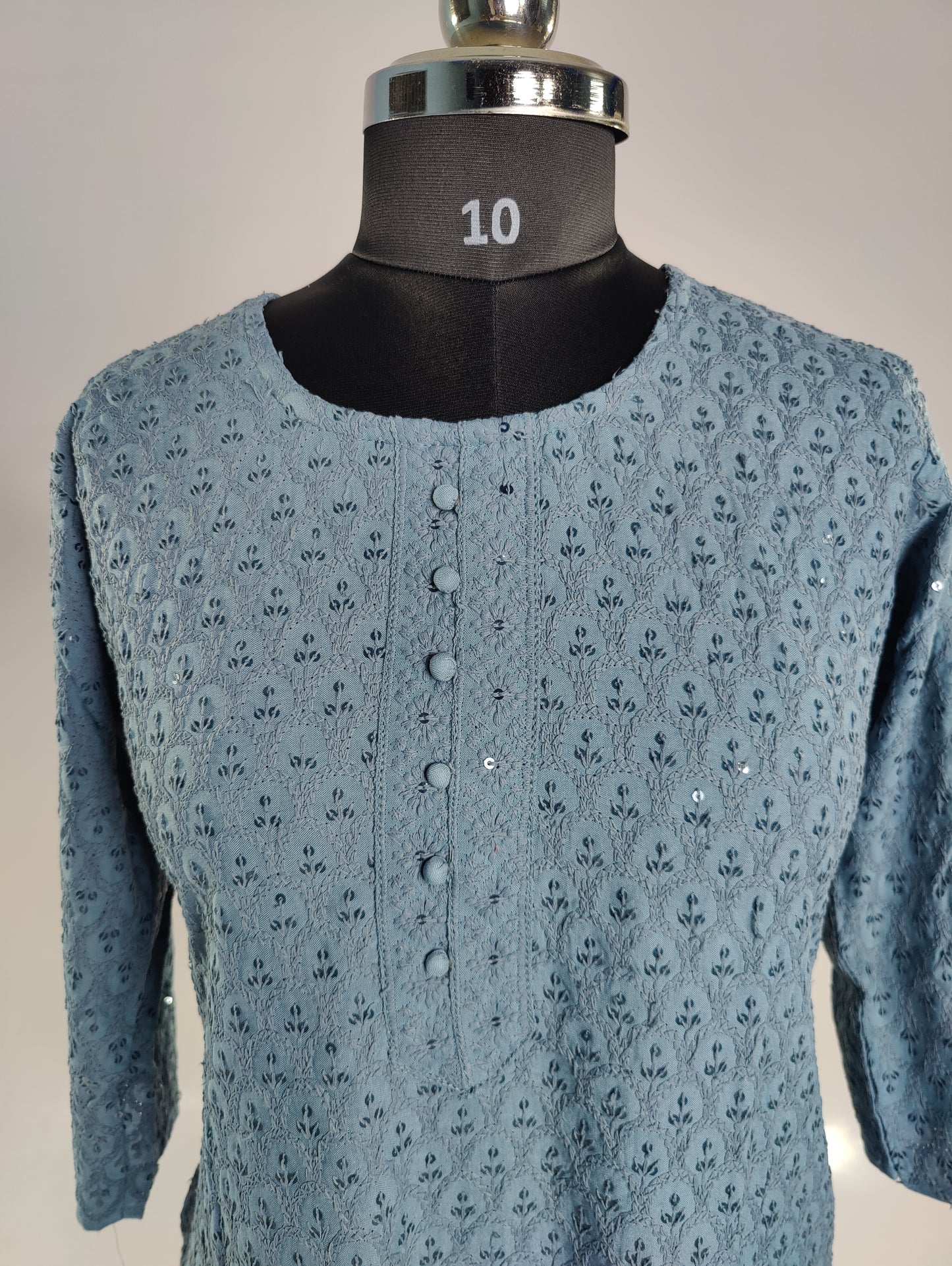 Shimmering Serenity: Grey Embroidered Kurti