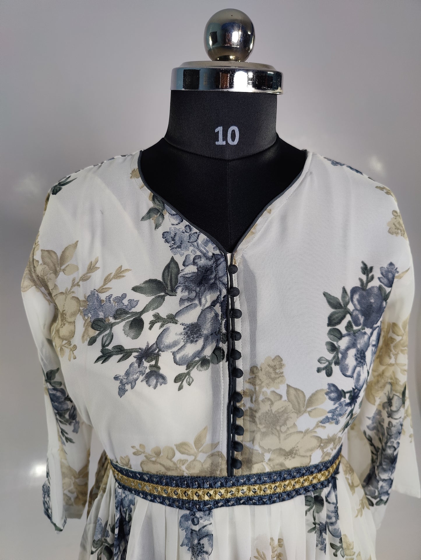 Romantic Blooms: White Floral Kurti with Embellished Waistband
