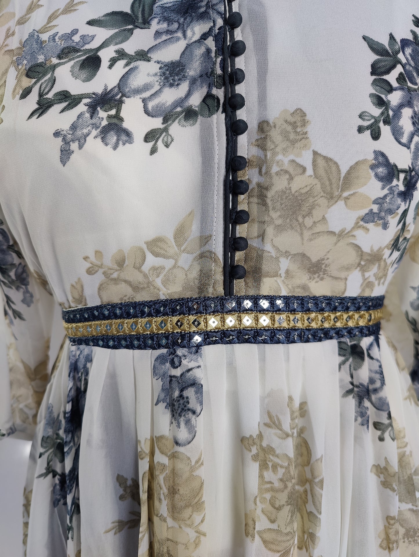 Romantic Blooms: White Floral Kurti with Embellished Waistband