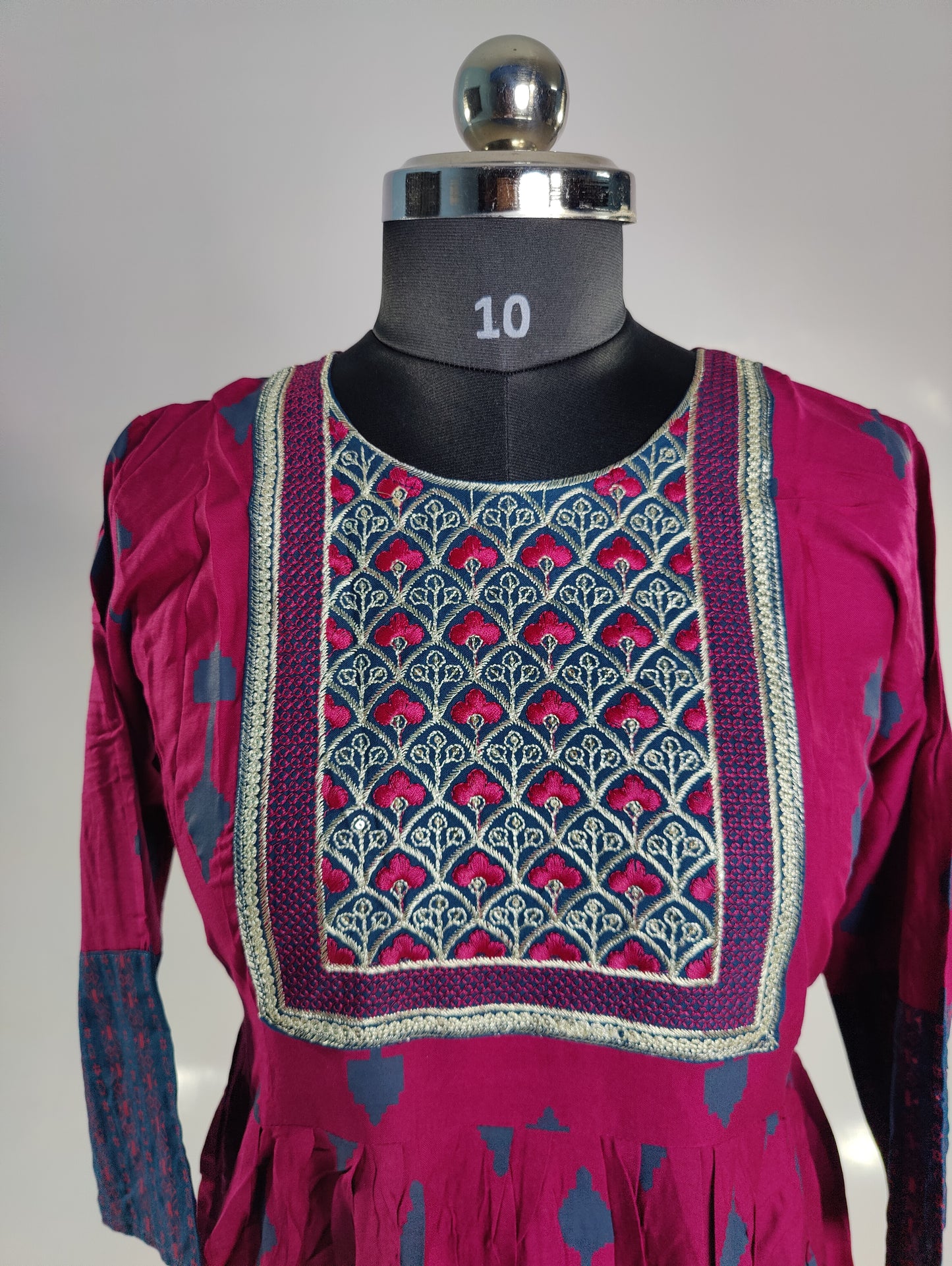Vintage Charm: Maroon Kurti with Embroidered Neckline