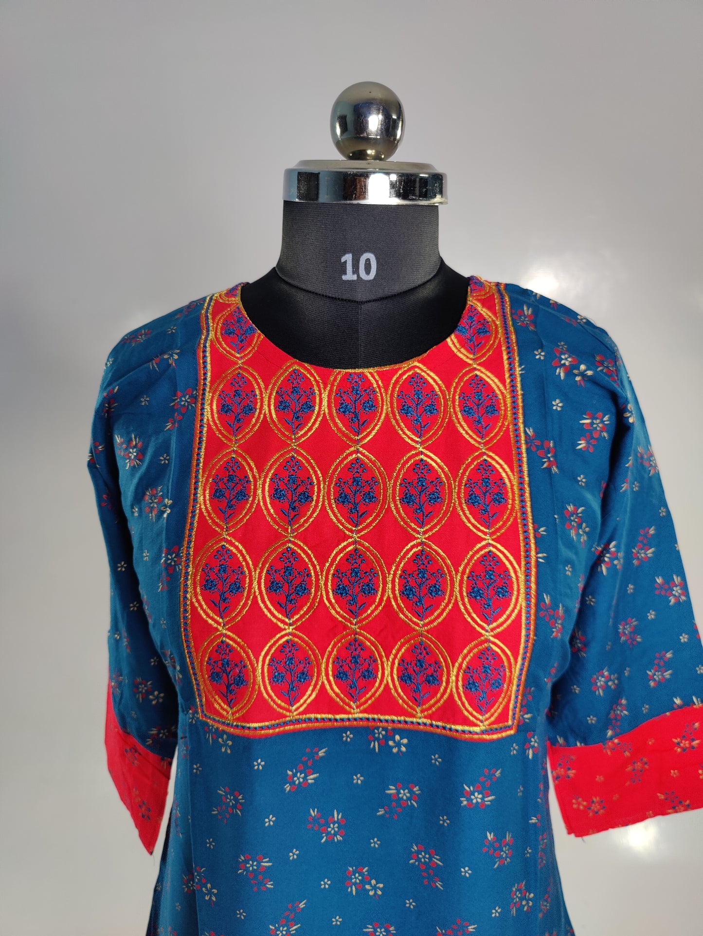 Vibrant Contrast: Blue and Red Printed Kurti