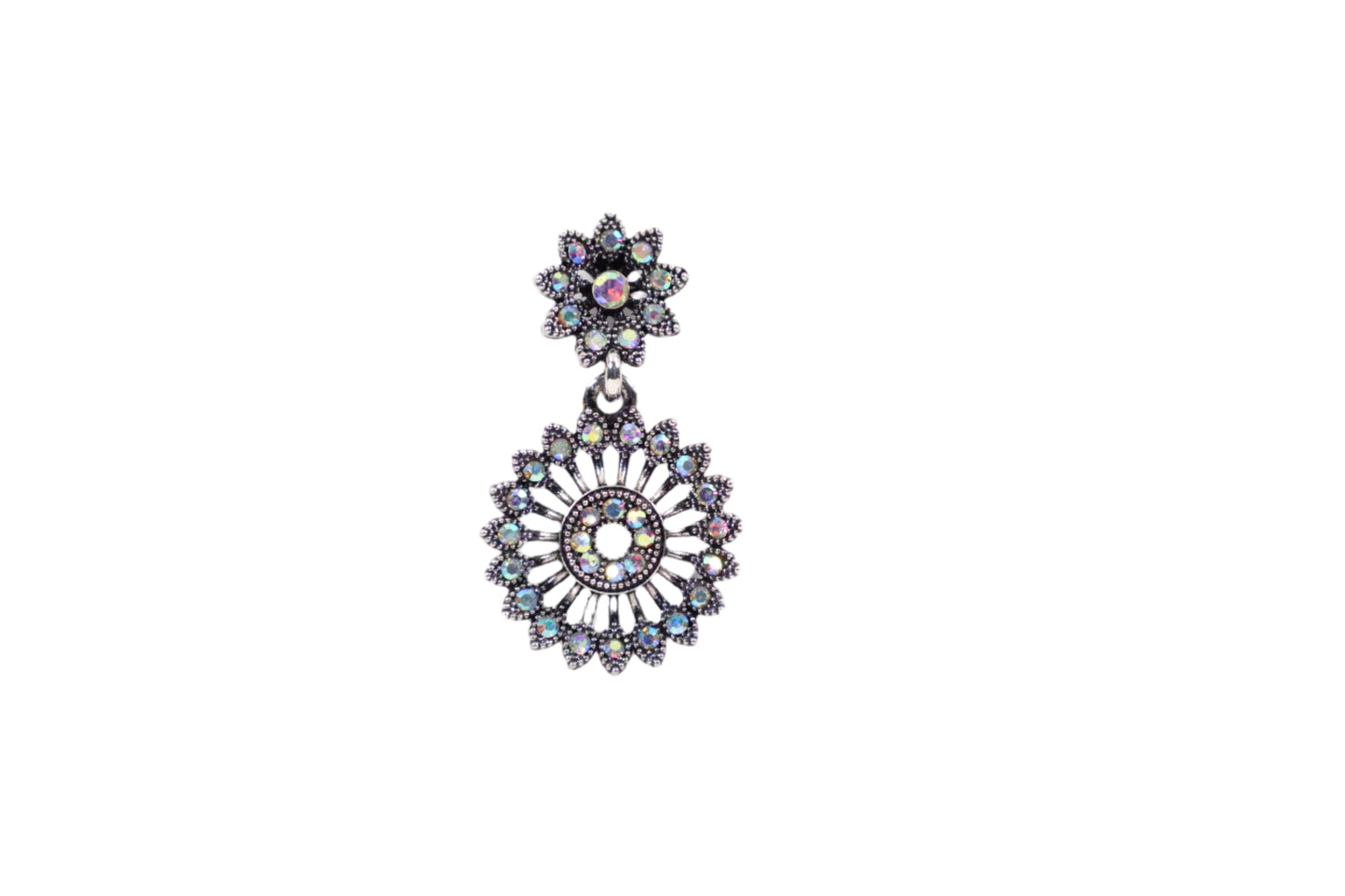 Crystal Flower Earrings (RAINBOW WHITE) (KN1629)